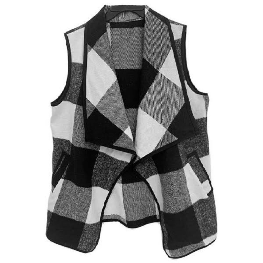 WEST LOOP Women’s One Size Black White Buffalo Check Plaid Vest NWT